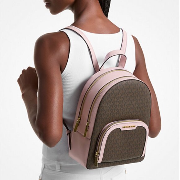 MICHAEL KORS JAYCEE MK SIGNATURE LOGO MEDIUM BACKPACK POWDER BLUSH - Picture 1 of 11